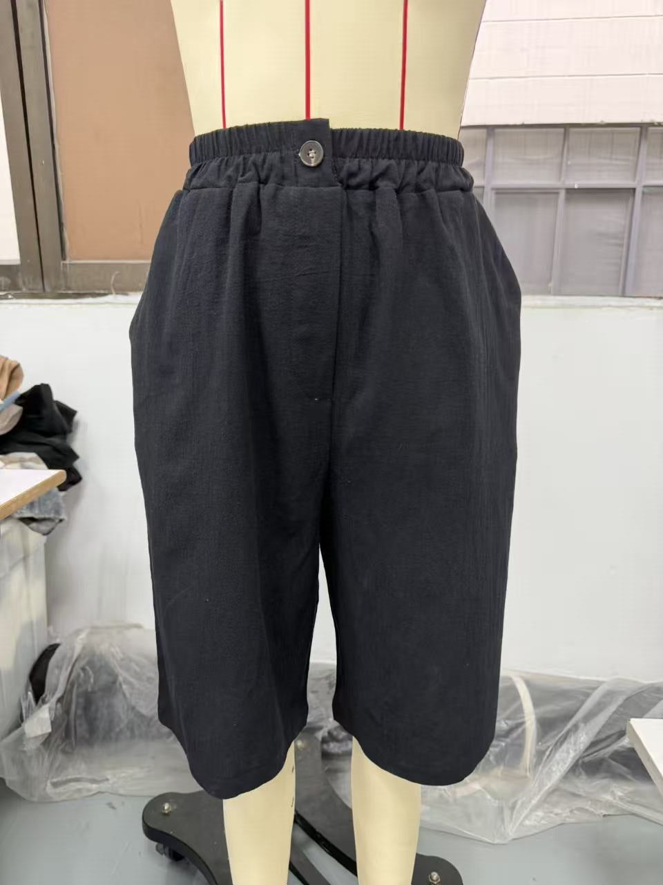 european and american  new women's faux cotton linen shorts - summer casual everyday mid-rise solid color shorts