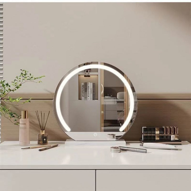 Semi-circular makeup mirror desktop desktop led smart lighted for home dressing mirror can be rotated popular ins style new arrival
