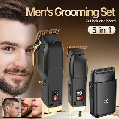 professional hairdressing set, electric clipper, oil head carving scissors, shaving reciprocating three-piece set