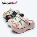 Spongebob squarepants thick sole crocs women's summer outwear non-slip heightening fairy style beach two-wear toe-cap half slippers