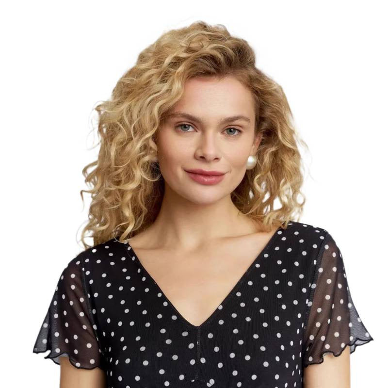 Amazon eleganceelegantcasualv neck polka dot dress women's summernew arrivalslimming looka line skirt