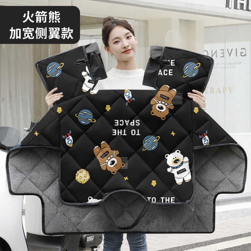 Electric vehicle windshield cover - winter fleece-lined, thickened cape style - battery car/motorcycle windproof and waterproof cover - all-season universal