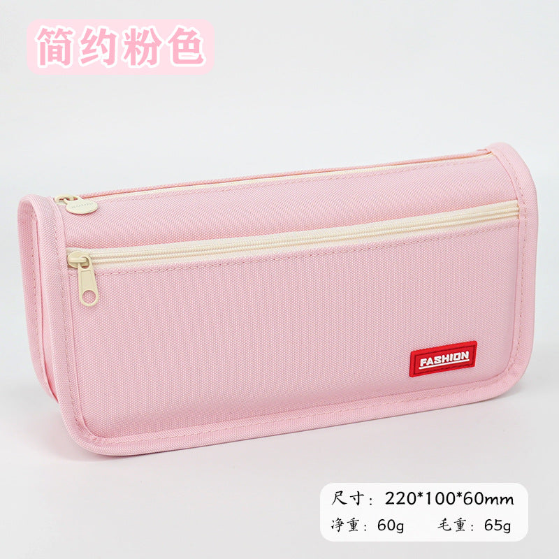 Pencil bag customization solid color simple can be printed logo primary school students stationery box large capacity double zipper pencil bag wholesale