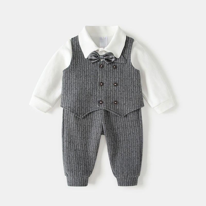 Boyssuit autumn clothing new arrival baby first birthday dress gray stripes suit vest catch zhou gentleman suit