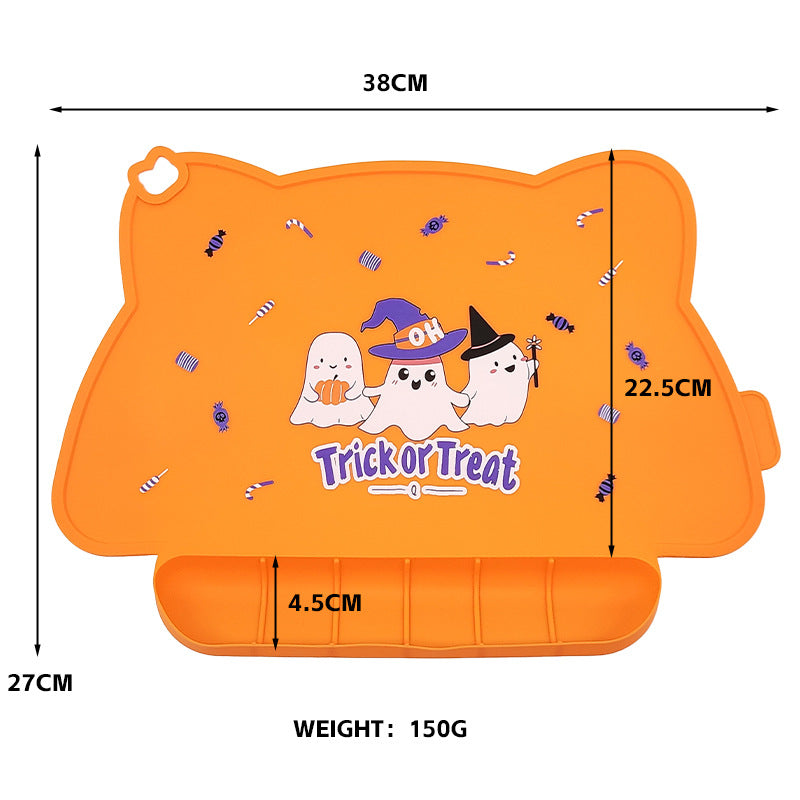 Cross-border baby placemat, thermal insulation mat, silicone foldable Halloween table mat, printed western food mat, eating mat with pocket