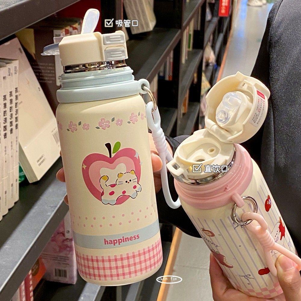 Portable tea lid stainless steel tea water separation thermos cup large capacity three-drink straw cup for men and women students wholesale personalized