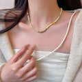 Dopamine colorful beaded necklace for women - summer fresh yellow, white, and beige seed bead smiley face choker - sweet & cool girly clavicle chain