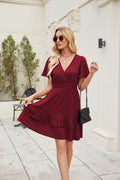 Summer women's elegant ruffle hem flutter sleeve crisscross v-neck casual dress