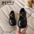 Vancahao girls' chunky sole leather shoes,  spring/autumn new collection, round toe black flats, mary janes for older girls