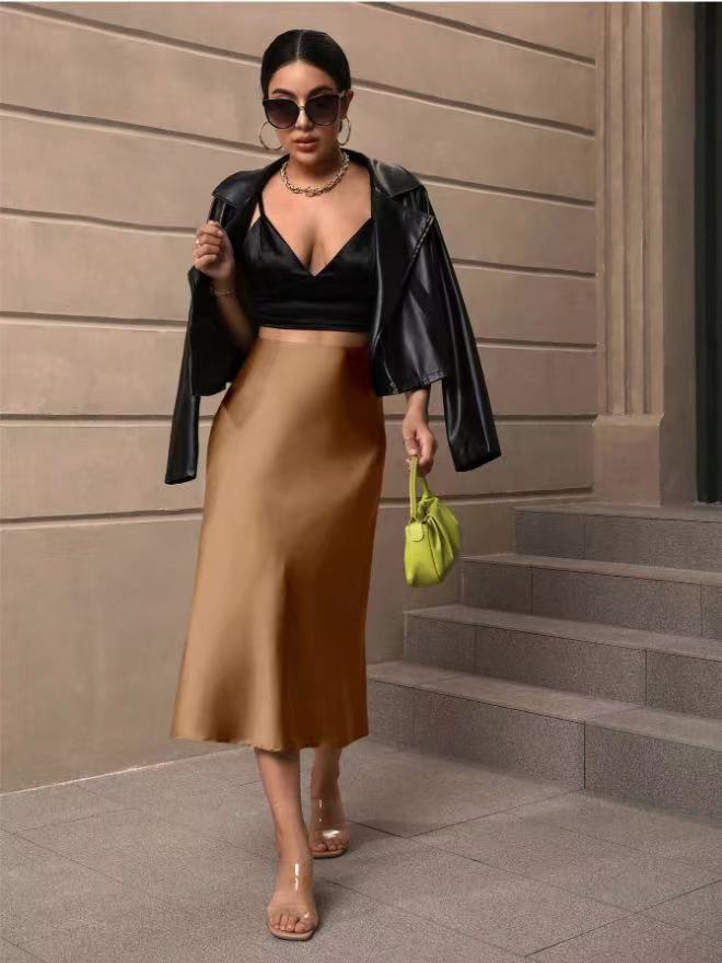Hip-covering fishtail skirt satin satin mid-length skirt spring and summer new arrivalfashion cross-border women's clothing manufacturer direct