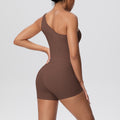 double-sided brushed nude tight one-shoulder vest shorts sports suit running fitness yoga wear two-piece set