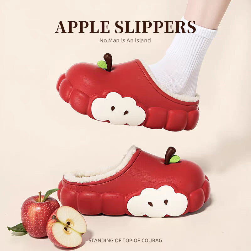 Cotton slippers women's winter 2025 new red apple slippers fleece-lined heattech indoor anti-slip baotou half slippers wholesale