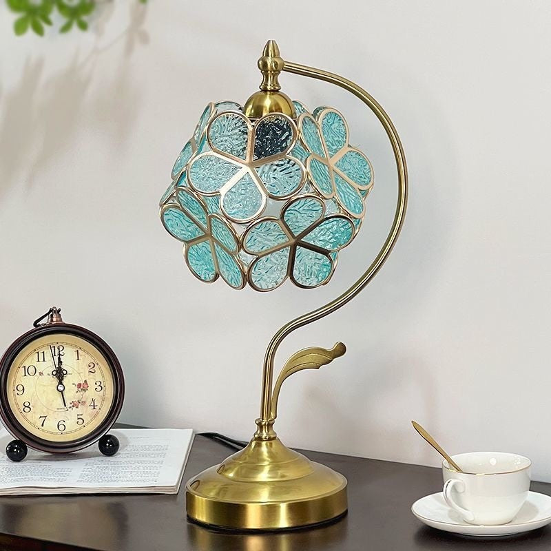 Full spectrum petal table lamp - vintage, retro, and luxe aesthetic - chinese republic era style bedroom bedside petal eye-care glass table lamp