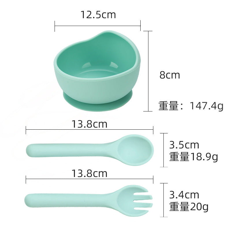 Cross-border supply of food-grade baby feeding bowls, forks and spoons, tableware sets, infant complementary food bowls, silicone tableware sets