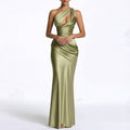 cross-border european and american women's clothing: new summer collection - elegant deep v-neck camisole dress