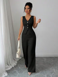 new women's cross-border elegance workwear v-neck button-down pants jumpsuit