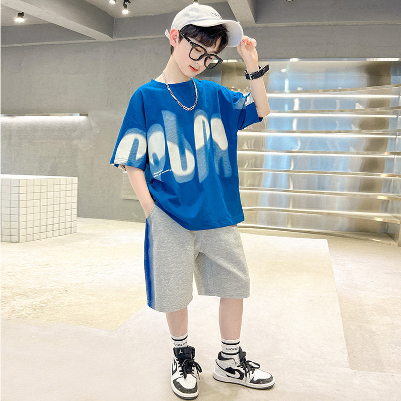 Boys' short-sleeve outfit: korean style, trendy summer two-piece set for older boys and teens -  new fashion kids' streetwear