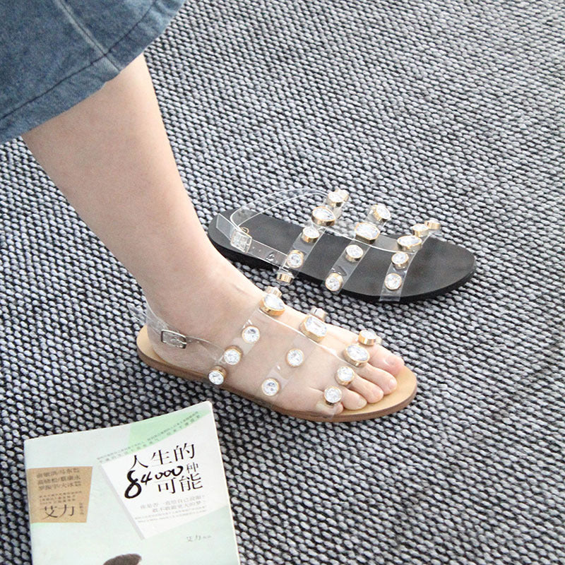 Anngele Wholesale Sandals Yiwu Women's Shoes Transparent Belt Fashion Rhinestone Sandals Cross-border Wholesale