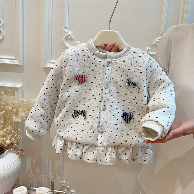 Autumn/winter girls' trendy three-layer quilted padded jacket, korean style warm top for baby girls, children's clothing