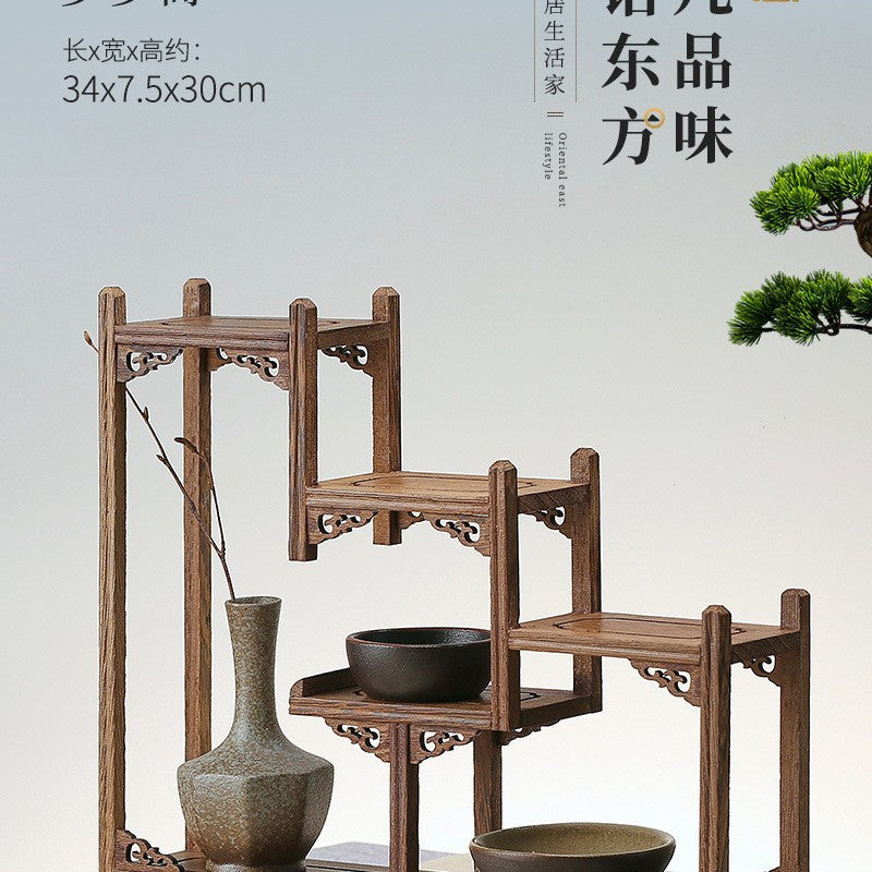 Solid wood teacup rack Chinese Bogu rack storage box table rack Pu'er teapot stove tea set accessories