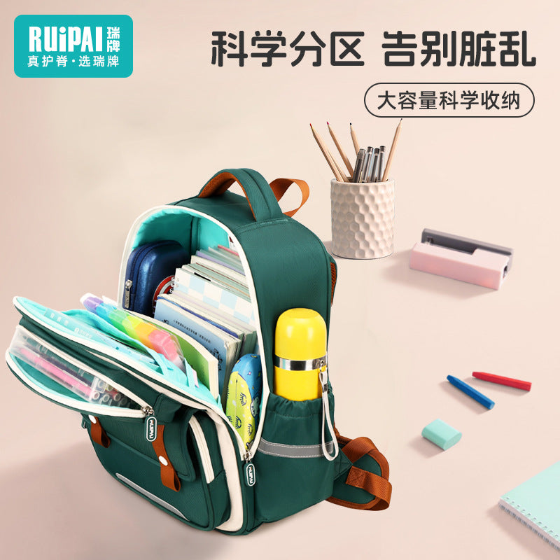 Rui brand children's backpack for grades 3-6 to reduce the burden, multi-compartment manufacturers wholesale cloud schoolbag boys' primary school spine bag