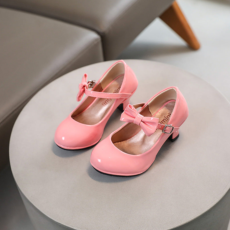 Girls' princess shoes - spring/autumn kids' fashion solid color leather shoes - red student performance dance round toe comfortable flats