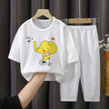 Summer kids' pure cotton loungewear set - boys' and girls' lightweight pajamas, breathable three-quarter sleeve baby air conditioning suit