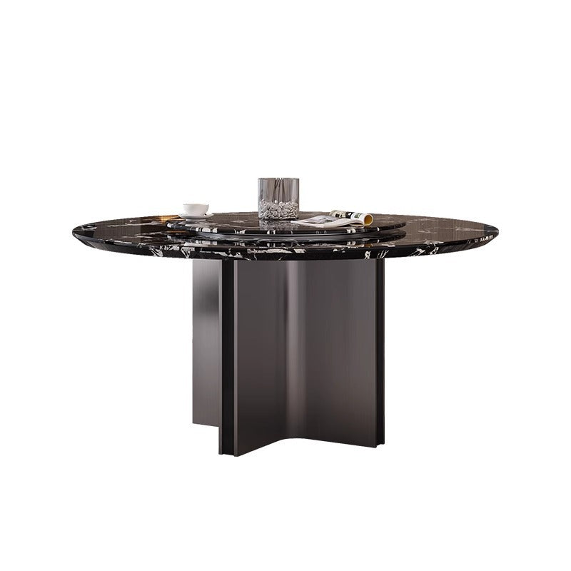 Black rose natural marble round dining table - italian minimalist style, modern designer luxury stone dining table