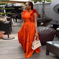 European and american cross-border women's fashion:  summer new arrival - elegant ruffle-trimmed short-sleeve round neck, waist-defining, long, flared dress