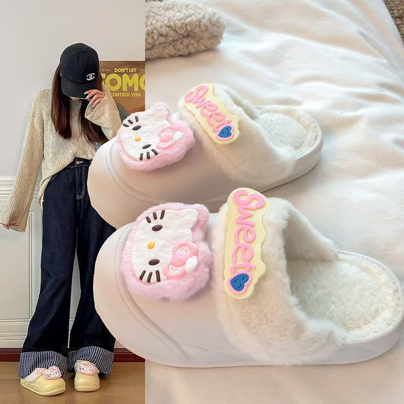 New arrivalwinterheattech detachable cotton slippers for women popular cartoon kt cat dopamine style durable princess cotton shoes