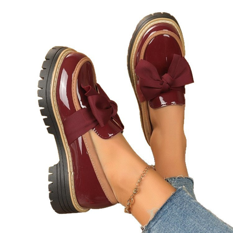 plus sizespring & fallnew arrival loafers women's bows british style leather shoes thick heel thick soleexportretroflats