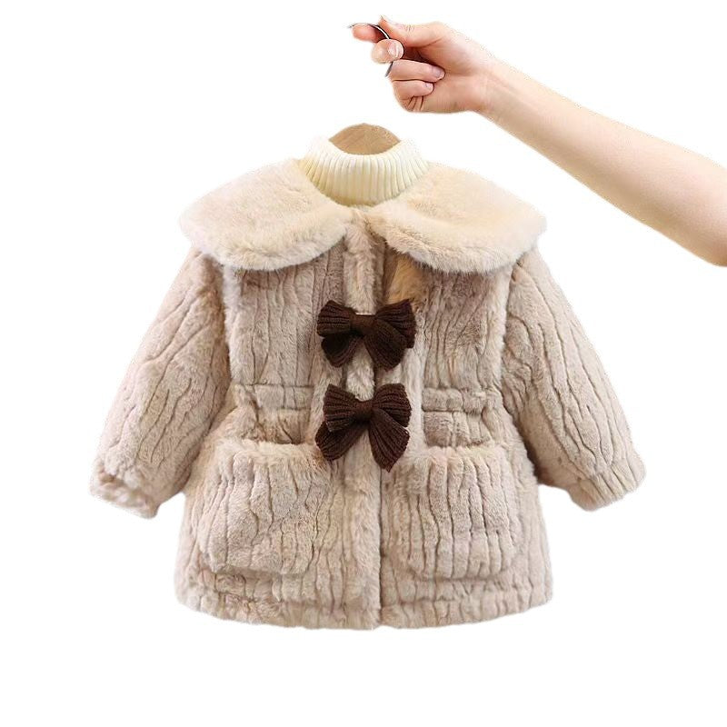 Girls' winter fleece-lined thickened clothes  winter fashionable kids' outerwear autumn and winter new style furry tops
