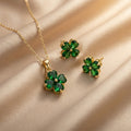 popular diamond-encrusted four-leaf clover necklace for women, accessible luxury fashion, versatile new style, non-fading clavicle chain earrings set