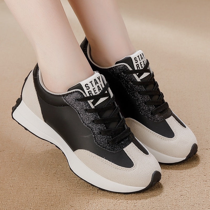 foreign trade plus size women's shoes new arrival leather sneakers women's casualflatscasual soft bottom running dad