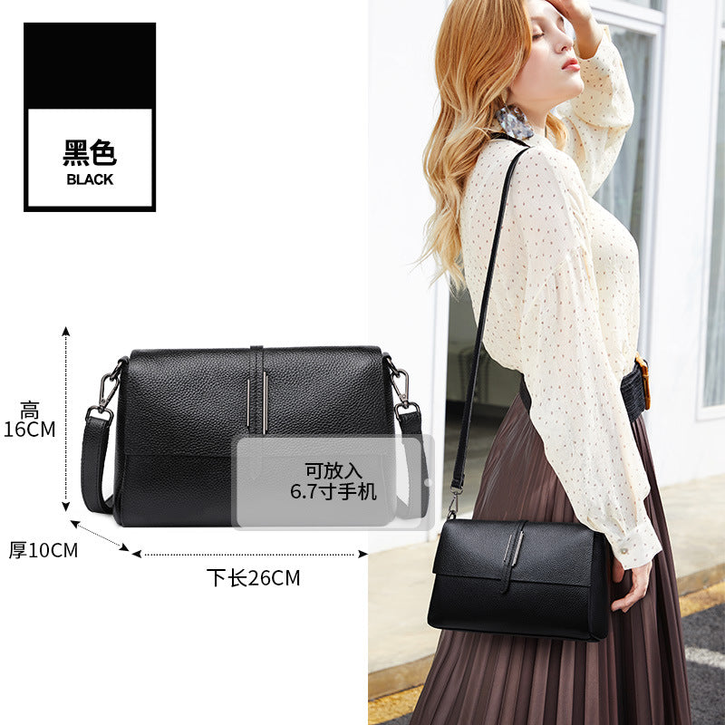 Fashion leather messenger bag women's 2025 new versatile cowhide small square bag large capacity casual lightweight shoulder bag small
