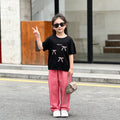 Girls' summer short-sleeve outfit:  new stylish girls' casual summer t-shirt and lightweight wide-leg pants set