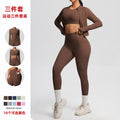 new cloud-soft brushed slim-fit long sleeve activewear set: includes a sporty jacket, casual peach lift leggings, and a yoga top – a three-piece workout outfit