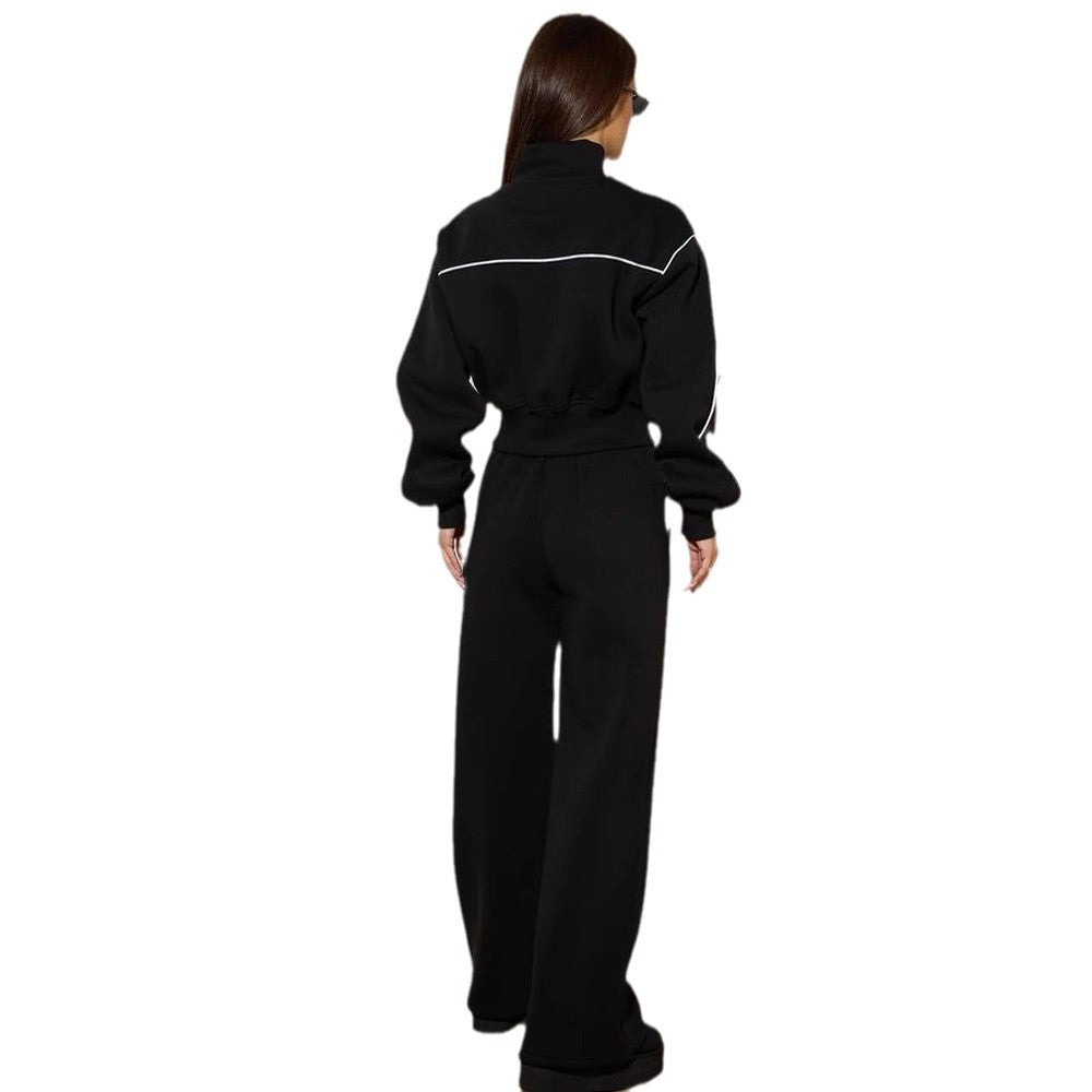 European and American new women's clothing casual long-sleeved line zipper cardigan trousers two-piece set women's fashion sports suit