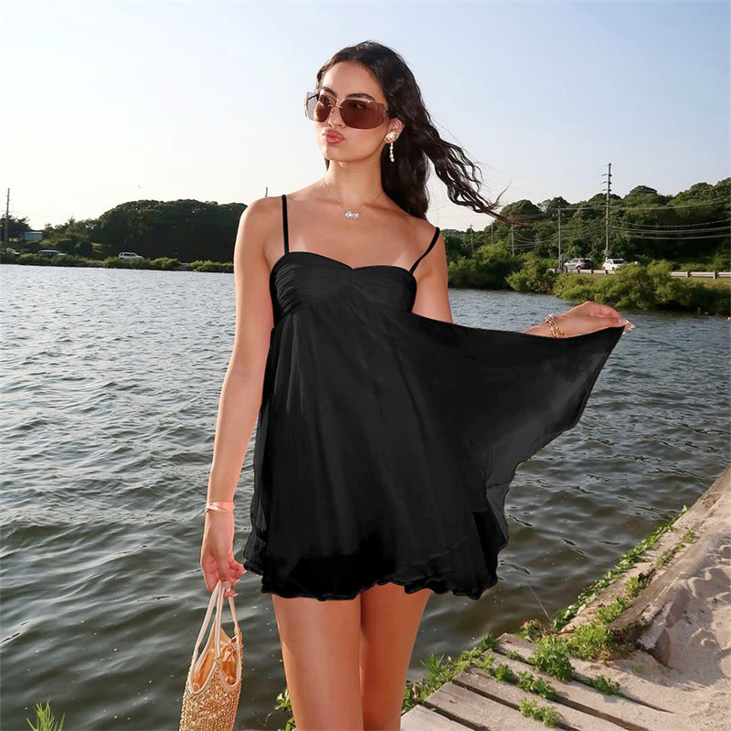 European and american export women's clothing  summer new arrival: elegant & alluring sleeveless chiffon cami backless dress - wholesale
