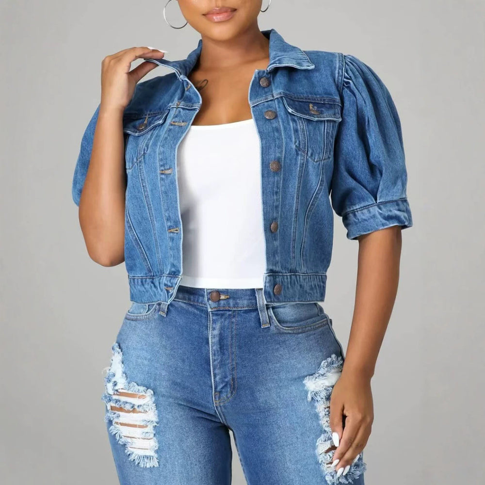 Amazon denim jacket women's hot selling new denim jacket short sleeve fashionable retro denim outerwear cross-border