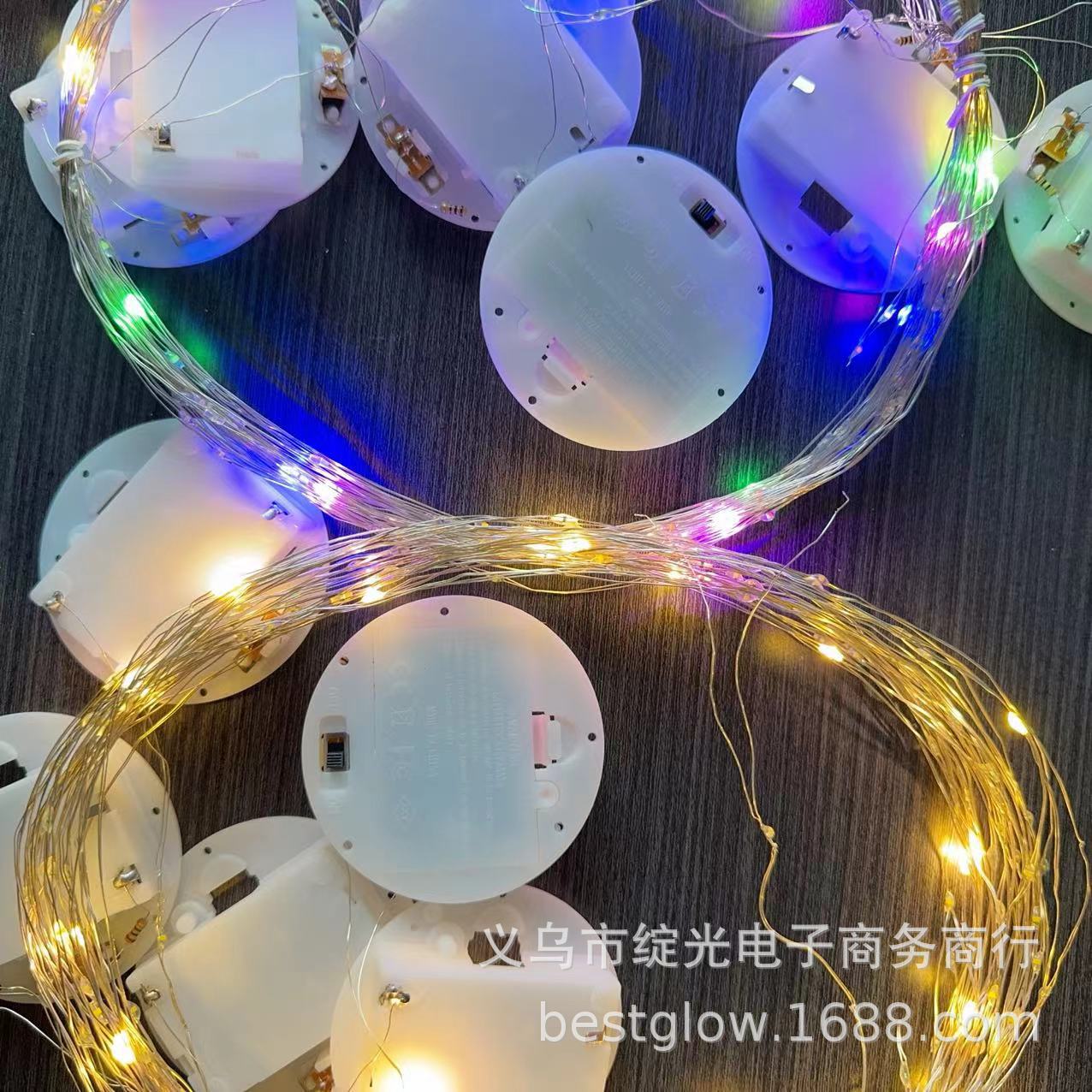 LED round battery box, disc copper wire light string, round wood base process, eternal flower glass gift decorative light string