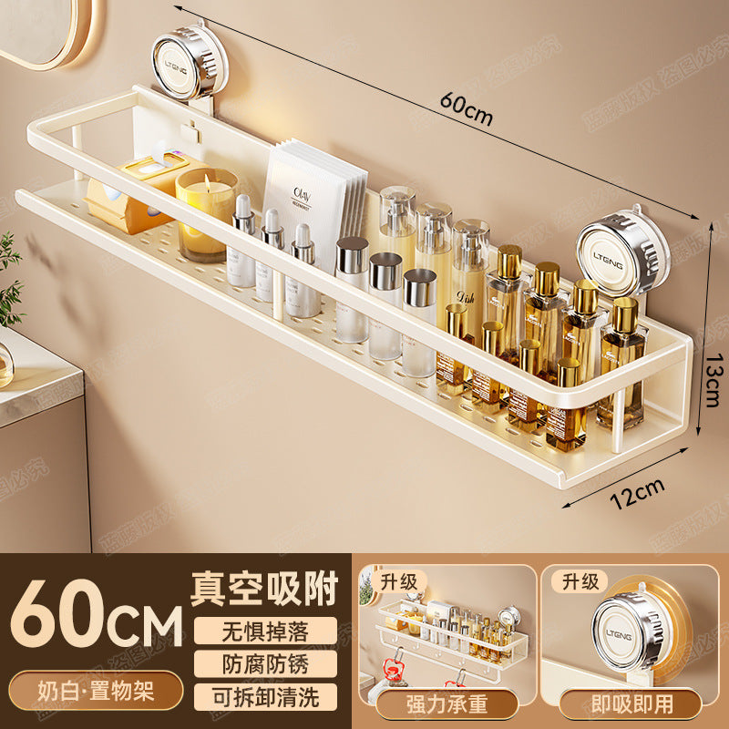 Space aluminum bathroom suction cup rack, wall-mounted non-punching bathroom towel rack, washstand, multi-functional storage