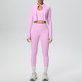 New halter neck backless zip-up outerwear yoga set - high-waisted, butt-lifting, compression fit - perfect for running, fitness, and gym workouts (3-piece set)
