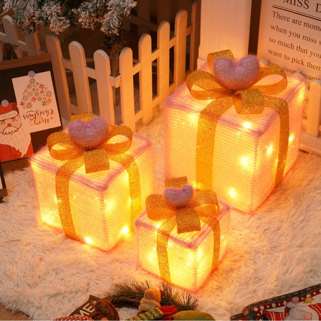 Christmas special birthday party warm atmosphere decorative gift box light, folding Christmas gift box three-piece bedside lamp