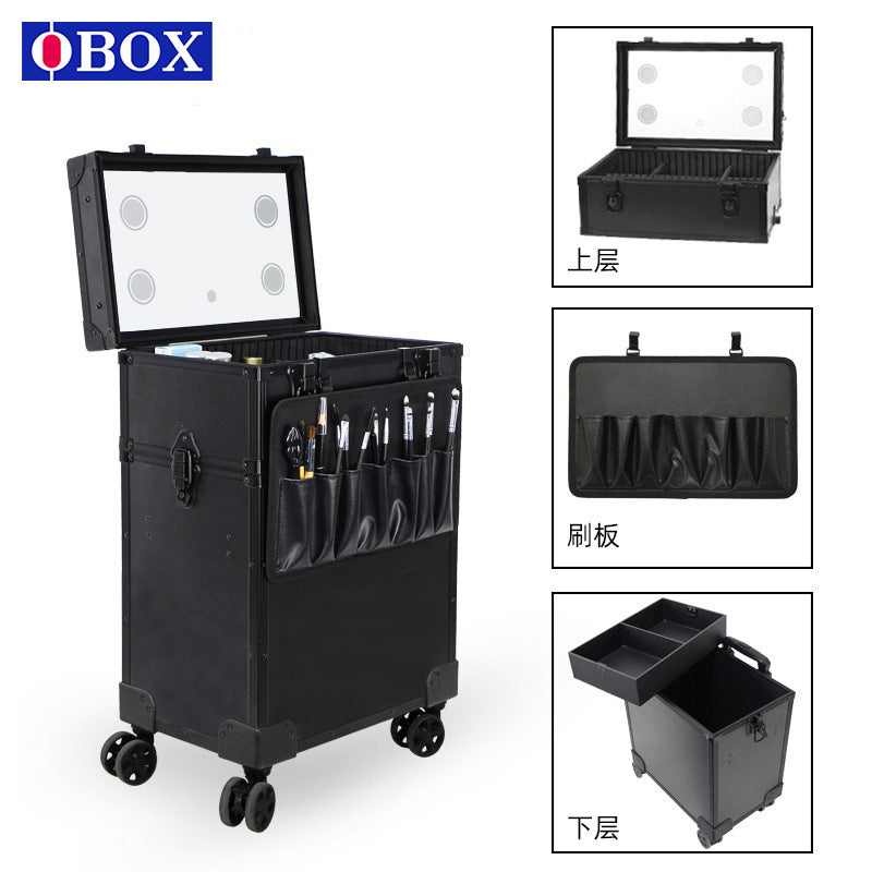 OBOX cosmetic case with lamp, manicure case, tattoo embroidery storage toolbox, bride and makeup artist makeup trolley case manufacturer