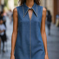 Amazon fashion casual chic denim simple turn-down collar mini skirt women's  summer new slimming skirt