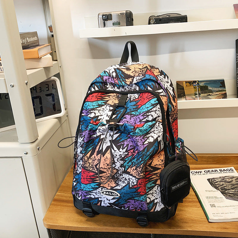 Trendy high-street water-resistant lightweight backpack - 26l large capacity student schoolbag, durable with free headphone pouch