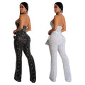 C6867 cross-border   fashion women's solid color rhinestone sleeveless halter neck pants jumpsuit
