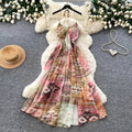 French smudge print v-neck cami dress - women's summer korean style sleeveless vacation dress - slimming and elegant maxi dress
