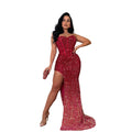 C6792 cross-border   fashion women's solid color sequin sleeveless backless maxi dress